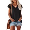 KINLONSAIR Women's Crochet Lace Basic V-Neck T-Shirts Short Sleeve Loose