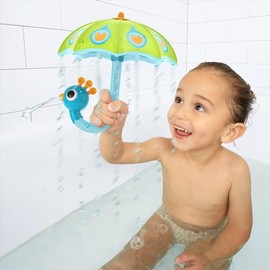 Yookidoo Fill 'N' Rain Bath Toy - Interactive Peacock Umbrella for Bathtub with Bubbles & Rain Effect - Educational Toy for Babies & Toddlers (1-2 Years) (Green)