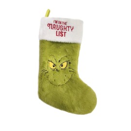 Divas World The Grinch Christmas Stocking: Large Green Naughty/Nice List Hanging Stocking for the Holidays Large Xmas Gift Bag