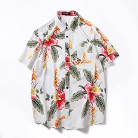 MCEDAR Men's Hawaiian Shirt and Short 2 Piece Vacation Outfits Sets Casual Button Down Beach Floral Suits with Bucket Hats（10012-L