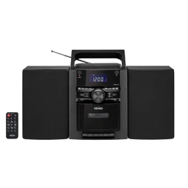 JENSEN 10-Watt Portable Bluetooth Home Stereo System with Detachable Speakers, CD/Cassette Players, AM/FM Radio, Alarm Clock, and Remote (CD-785)