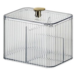 TopHomer Cotton Pad Holder Bathroom Container 3-Section Apothecary Jar Dispenser with Lid for Bathroom Vanity Desktop Organizing (Clear)