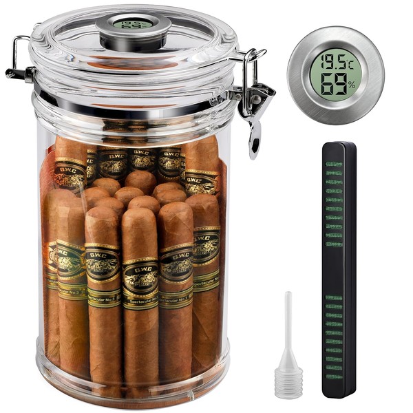 XIFEI Acrylic Humidor Jar with Digital Hygrometer, Tall Design Storage