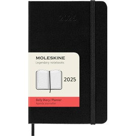 Moleskine Daily Planner, 12-Month Daily Agenda 2025, Hard Cover and Elastic Closure, Black Color, Pocket Format 9x14 cm