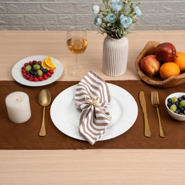 Blue Needles Striped Cloth Napkins, 100% Cotton Set of 12 Linen Dinner Table Napkins 18x18 inches, Soft, Reusable & Washable, Ideal for Thanksgiving, Fall, Events & Everyday Use - Nut Brown and White