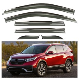PSLER 6PCS Side Window Vent Visor Window Deflectors for Honda CRV CR-V 2023 2024 2025 Car Tape-on Window Visor with Stainless Trim Compatible with CRV LX EX EX-L Sport Hybrid Touring Accessories