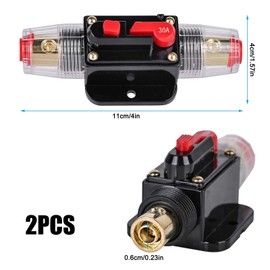 Pack of 2 30 A Car Fuse Holder, Car Circuit Breaker Automatic Fuse Holder 12 V 24 V, DC Reset Fuse Holder, Car Circuit Breaker with Manual Reset for Car Marine Audio System Protection