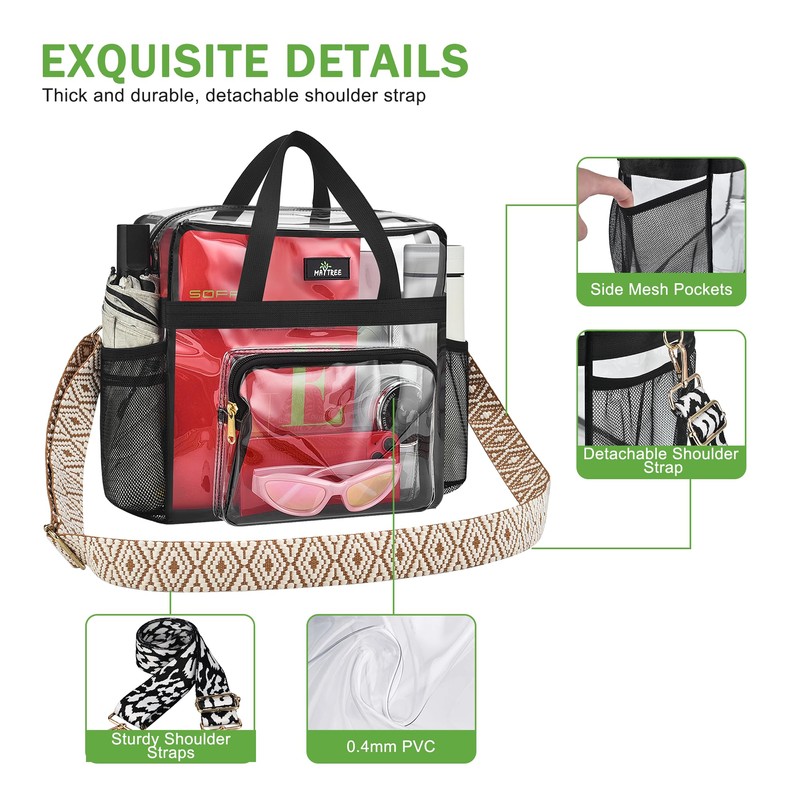 MAY TREE Clear Bag for Stadium Events 12x6x12 Clear Tote