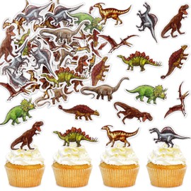 Cyodoos 45 Pcs Edible Dinosaur Cupcake Toppers Wafer Paper Dinosaur Baby Dinosaur Cupcake Dinosaur Drink Topper Childrens Birthday Party Supplies for Dinosaur Birthday Party Decorations