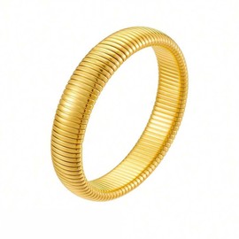 CHTRYTOM Gold Bangles for Women Chunky Stretch Bangles Bracelets Set 18K Gold Plated Stainless Steel Link Chain Bracelets Flexible Wide Wristband Bracelets Set of 3 Jewelry for Women(1G)