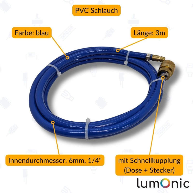 Lumonic 3 m Compressed Air Hose with Quick Coupling I