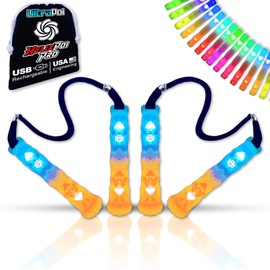 UltraPoi HelixPoi Pro Set – Rechargeable LED Poi w/ 50+ Color Modes – Spinning Light Flow Toys w/Non-LED Knob Handles, Soft Cases & Adjustable Leashes – Visual Poi for Rave, Parties & Performance