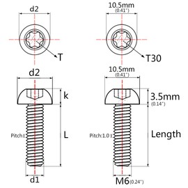 Wanyifa Titanium Button Head Torx M5 M6 M8 x10 12 15 20 25 30 35 40mm for Bicycle Motorcycle Car Screw Pack of 6 (M6x30mm, Gold)