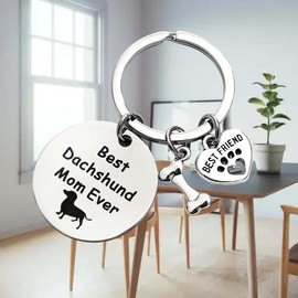 YIQPKUM Dachshund Mom Keychains Cute Bone Best Friend Keyring Inspirational Gifts for Women Friends Purse Car Keys Charms, Silver Plated, Medium