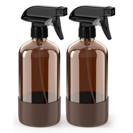 Bontip Glass Spray Bottle with Silicone Sleeve Protection, Amber Glass Spray Bottle Set for Window Cleaner Aromatherapy Facial Hydration Watering Flowers Hair Care 2 Pack/16 oz (Brown, 16 oz)
