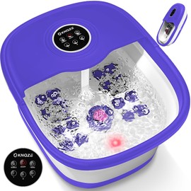 KNQZE Collapsible Foot Spa with Heat, Remote Control, Temperature Control, Bubbles, Pumice Stone, Red Light, Timer, 16 Massage Roller Pedicure Foot Bath Tub Foot Soaker for Feet Stress Relief, Purple