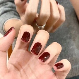 24 PCS Red Brown Nails Press ons Short Square Solid Color Fake Nails Full Cover Stick on Nails Acrylic Glue on Cute Nails Press ons for Women