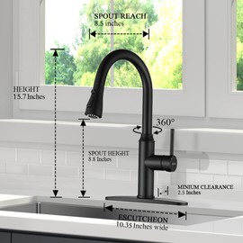 Pull Down Kitchen Faucet-Arofa A01BY Solid Brass Commercial Matte Black Single Handle Pull Out Kitchen Sink Faucet with Sprayer