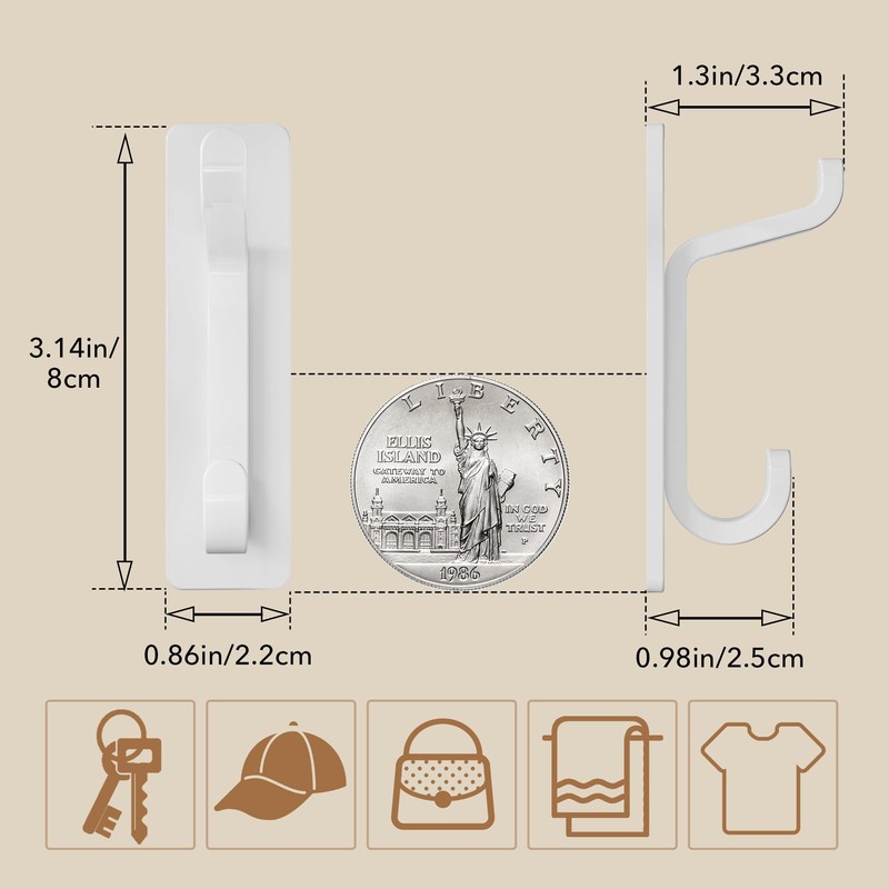 12-Pack Stick on Hooks for Hanging - Extra Sticky 6KG