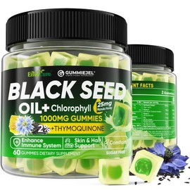 Black Seed Oil Gummies & Chlorophyll, Biotin 500mcg with Hydrolyzed Collagen, Raw Manuka Honey, Organic Cold Pressed - Ultimate Absorption for Skin, Hair & Nails, Digestive, Overall Health, 1 Pack