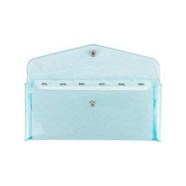 Cash Envelope Wallet with 6pcs Divider with Pockets and 2pcs Tab Stickers Set Reusable Budget Envelopes Blue Glitter PVC Money Bag Pouch Organizer for Budgeting Bill Receipt Coupons