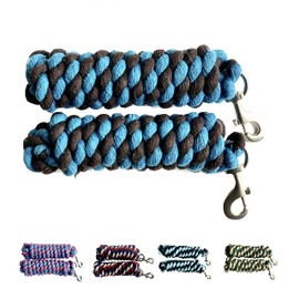 Majestic Ally Pack of 2 Solid Cotton Lead Rope for Horses & Livestock – 10 Foot Long and 5/8 inch Thick - Replaceable Heavy-Duty Satin Bolt Snap – Handmade – Soft, Broken in Feel (Turquoise -Brown)