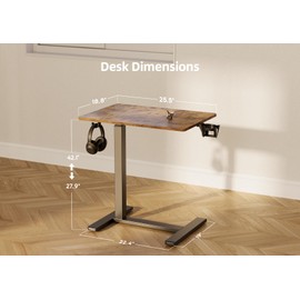 Claiks Mobile Overbed Table with Wheels - 25.5" Adjustable Height Standing Desk for Hospital & Home Use, 22lbs Capacity, Ergonomic Rolling Laptop Cart, Rustic