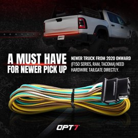 OPT7 Hardwire Kit for LED Tailgate Light Bar (4.9ft 4 Pin Harness + 7 Wiring Connectors), Compatible with 21-24 F150, 15-18 Chevy Silverado/GMC Sierra 1500, 22-24 Tundra, 15-24 RAM Frontier Ranger