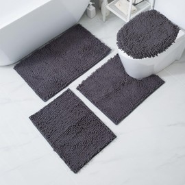 Bathroom Rugs Bathroom Rug Bathroom Rugs Sets 4 Piece Chenille Bathroom Set Bath Mat Non-Slip Bath Mats for Bathroom with 1 inch Soft Plush,PVC Backing Water Absorbent Gifts for Men Women - Deep Gray