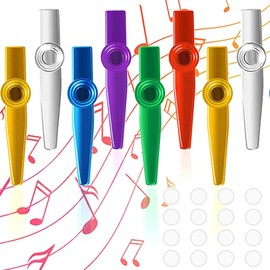 Guyode Pack of 8 Kazoo Instrument Metal Kazoos with 12 Interchangeable Membrane and 1 Storage Bag Musical Instruments in 7 Colours for Children and Music Lovers Beginners Children Party