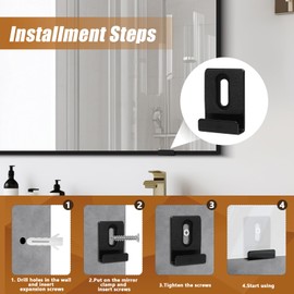 Marvexi 8 Packs Metal Mirror Holder Clips Attachment, 1/4" Heavy Duty Mirror Hanging kit with Screws for Billboard Display(Black,with Rubber Pads)