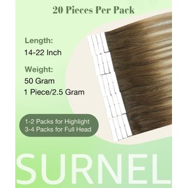 SURNEL Haarverlängerung, Klebeband, Echthaar, dunkelbraun bis hellbraun und goldblond, Remy-Echthaar, 55 cm, 20 Stück/50 g (#3/8/22-22)