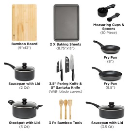 Ecolution Easy Clean Ceramic Nonstick Cookware Set, Dishwasher Safe Kitchen Pots and Pans Set, Comfort Grip Handle, Even Heating, Ultimate Food Release, 26-Piece, Black