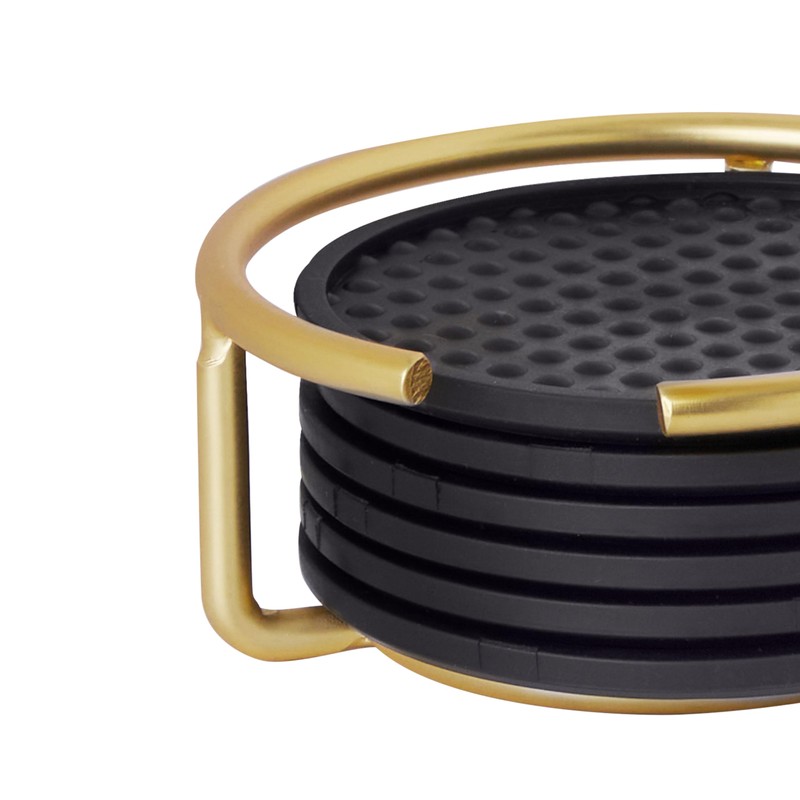Spectrum Absorbent Coasters with Holder Set of 6 Gold Modern