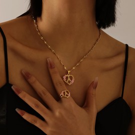 Qitian Initial Heart Necklace for Women Heart Gold Letter S Name Alphabet Pendant Necklace for women Gift