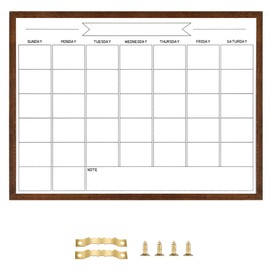 TORASO 18"x 24" Dry Erase Monthly Calendar Board, Magnetic Whiteboard for Wall, Office,School,Home, Solid Wood Walnut Brown Frame Hanging Board for Decoration Kitchen Grocery List(YL-WB-4560-B)