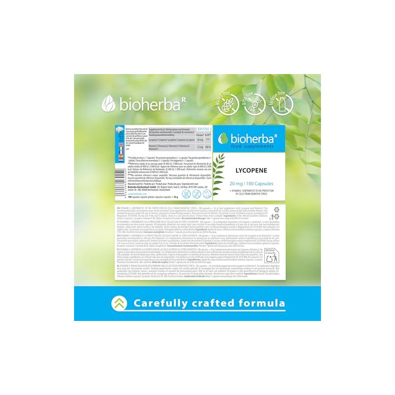 BIOHERBA LYCOPENE 20 mg 200 Capsules - High-Strength Antioxidant Supplement