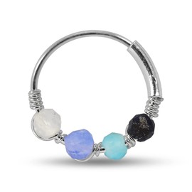 AZARIO LONDON 4 Crystal Bead Balls 925 Sterling Silver Hoop Nose Ring- Unique Nose Ring- Nose Piercing Ring- Thin Nose Ring