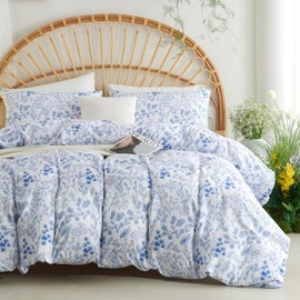 Nayoroom Blue Floral Duvet Cover Queen Size Cottagecore Botanical Flower Spring Comforter Cover 3 Pcs Soft Breathable Microfiber Pastoral Aesthetic Bedding Set Gift for Women