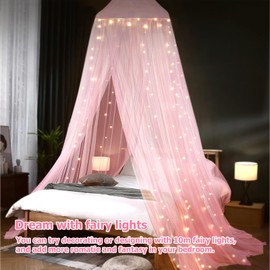 Bed Canopy with Lights, Bed Canopy with Luminous Stars for Girls Princess, Canopy Bed Curtains for Twin to King Size Bed, Baby Kids Adult Indoor Decor Bedroom Reading Nook Outdoor Camping, Pink