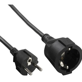 InLine® Power Extension Protective Contact Plug / Socket Black 1 m