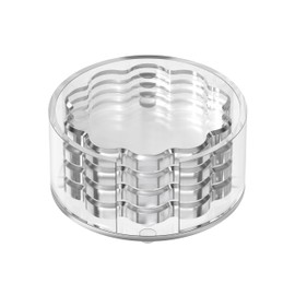 GRAHAM DESIGN Scalloped Acrylic Drink Coaster Set 4‑Pack with Circular Holder – Clear Transparent Minimalist Coasters, Non‑Slip Table Protector, Modern Housewarming Gift