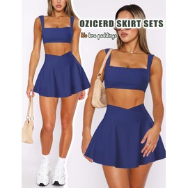 OZICERD Two Piece Tennis Skirt Sets for Women 2 Piece Mini Skirt Set Going Out Golf Skort Athletic Skirt Pickleball Outfit Navy Blue M