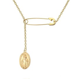 LittleFathand Safety Pin Neckalce Cute Small Angel Pendant Necklace Adjustable Lasso Y Choker Necklace for Women Men Christmas Jewelry Gift, Stainless Steel, No Gemstone