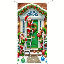 BlissYard Christmas banner Christmas Elf Door Banner Christmas Party Decorations Elf Christmas Door Cover 71x35 Inches Holiday Decoration door Outdoor Holiday Party Supplies