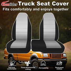 runfider 2Pcs 60/40 Cloth High Back Bench Seat Cover Fit for Ford Ranger XLT Front 1998 1999 2000 2001 2002 2003 Without Console Cover Gray