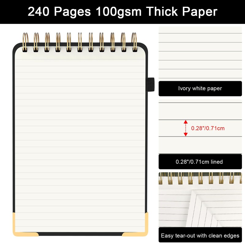 Top Spiral Notebook, A5 Hardcover Top Bound Steno Pads, 240