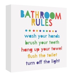 Funny Kids Bathroom Rules Sign Box, Colorful Kids Bathroom Decor Set for Nursery, Primary School, Family Children's Bathroom, Toddler Bathroom Accessories on Bathroom Shelf