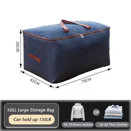 WITERY Large Storage Bag 105L with Zip Waterproof Large House Moving Bags Moisture Smell Proof Under Bed Bag for Blankets Clothes Duvet and Towels,Pillows (Dark Blue)