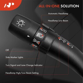 A-Premium Turn Signal Switch, Headlight Dimmer (Auto), Parking Light Multifunction Switch Lever Compatible with Hyundai Santa Fe 07-12, Sonata 09-10, Kia Optima 06-11, No Fog Light